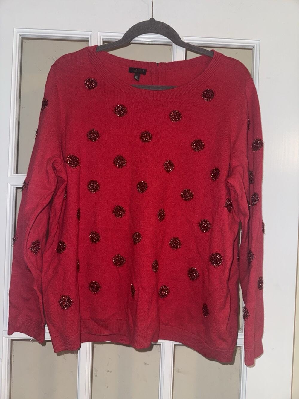 Talbots Women’s Red Glitter Polka Dot Sweater 2XP Long Sleeve Holiday Pullover